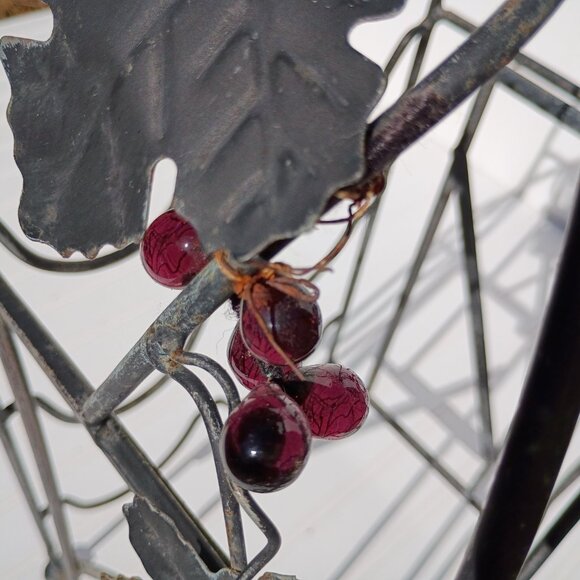 Wrought Iron Wine Rack 6 Bottle Holder Lucite Grape Accents MCM Tuscan Decor Vtg - Picture 16 of 16